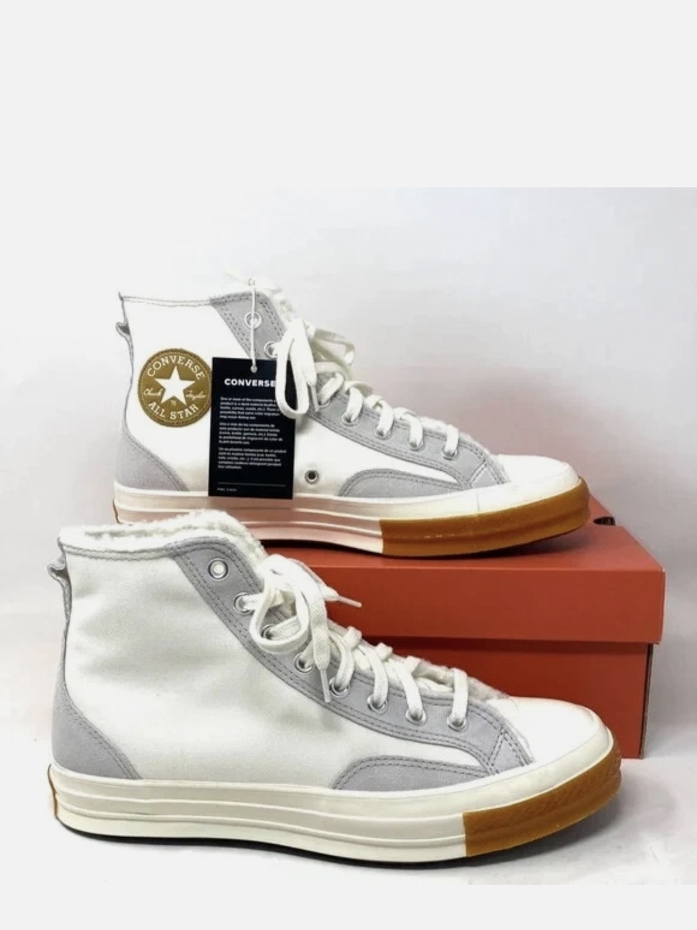 Converse High-Top Sneakers in White, Light Gray and Gum - Picture 2 of 6